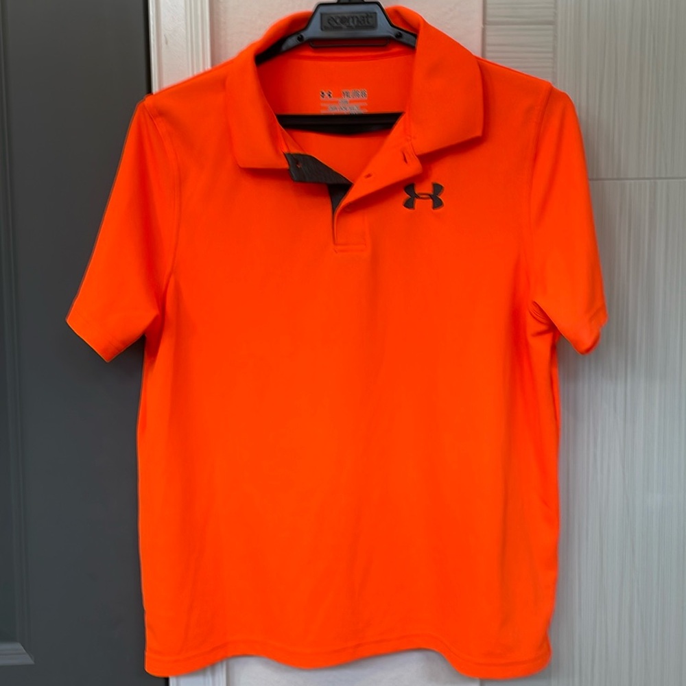 UNDER ARMOUR Neon Orange Athletic Polo, Size YXL